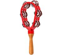 Pandereta para adultos, Pandereta de mano con cascabeles de metal de doble, Pandereta musical de mano con mango de madera, Instrumento musical resistente al agua y al óxido para entusiastas de la per