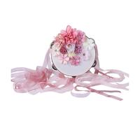 Pandereta tridimensional de estilo antiguo con cintas, pandero de manivela con diseño de flores, instrumento musical para danza y actuación (H)