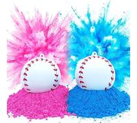 Pandiui23 Balón de fútbol revelador de género niña o niño, Kit Completo para Baby Shower con 2 Paquetes de Polvos de Colores y 2 Paquetes de Confeti Rosa y Azul (Béisbol)