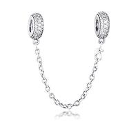 PANDOCCI Compatible con pulseras y collares Pandora Inspiration Cadena de seguridad de plata de ley 925 con circonitas transparentes