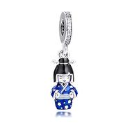 PANDOCCI Muñeca japonesa de primavera de 2020 en azul Kimono colgante de plata 925 DIY se adapta a pulseras originales Pandora