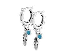 PANDOCCI Pendientes colgantes de plata 925 con diseño de plumas espirituales de verano, esmalte turquesa, se adaptan a la joyería original de Pandora, Plata Turquesa Plata, Turquesa