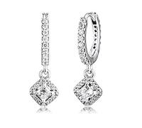 PANDOCCI - Pendientes de aro cuadrados de plata brillante con circonita cúbica transparente para mujer, plata 925, se adaptan a pulseras Pandora originales, joyería de moda