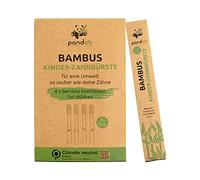 pandoo económico set de 4 cepillos de dientes manuales ecológicos | para niños (medio a suave) | Cepillos de dientes de bambú | Vegano, orgánico | Cepillo de dientes de bambú | 4 piezas