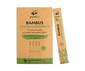 pandoo económico set de 4 cepillos de dientes manuales ecológicos | para niños (medio a suave) | Cepillos de dientes de bambú | Vegano, orgánico | Cepillo de dientes de bambú | 4 piezas