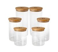 pandoo Juego de tarros de almacenamiento con tapa de bambú, botes de almacenamiento y almacenamiento, incluye etiquetas y rotulador de tiza, juego de iniciación de 6 piezas (2 x 1300 ml, 2 x 1000 ml