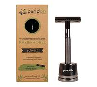 pandoo maquinilla de afeitar incl. soporte metálico, eBook y 10 hojas | Maquinilla de afeitar Zero-Waste | Maquinilla de afeitar de seguridad | Hombres y mujeres | Peine cerrado | Negro