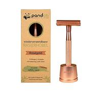 pandoo Maquinilla de afeitar incl. soporte metálico, eBook y 10 hojas | Maquinilla de afeitar Zero-Waste | Maquinilla de afeitar de seguridad | Hombres y mujeres | Peine cerrado | Rosè