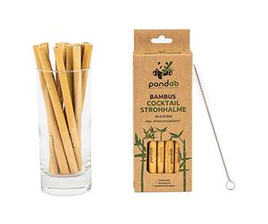 pandoo Paquete de 12 pajitas de cóctel de bambú 100% con cepillo de limpieza, pajitas reutilizables y ecológicas, 100% biodegradables, color natural