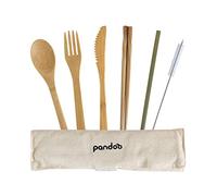 pandoo Set de cubiertos de viaje de bambú, 7 piezas, con bolsa