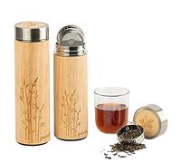 pandoo Tea to-go Termo de bambú 480ml, botella térmica de doble pared, termo de viaje, termo para té, botella de agua con colador de té de acero inoxidable sin BPA