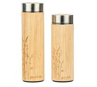 Pandoo Tea to-go Termo de bambú, botella térmica de doble pared, termo de viaje, termo para té, botella de agua con colador de té de acero inoxidable sin BPA