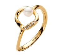 PANDORA 14k Gold-Plated Ring with Treated White Freshwater Cultured Pearl and Clear Cubic Zirconia