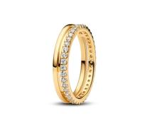 PANDORA 163799C01 Bague Double Bande pour Femme Doré, 52/16,6, Argent Sterling, Zircone cubique