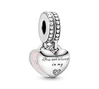 Pandora Moments Colgante divisible con 2 corazones con inscripción «Mother» y «Daughter» de plata de ley con circonitas cúbicas transparentes y esmalte rosa