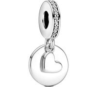 PANDORA Adorno Engravable Disc and Heart Sterling Silver Dangle with Clear Cubic Zirconia 799212C01 Marca