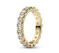 Pandora Timeless Anillo de eternidad chapado en oro de 14 quilates con fila centelleante de circonitas cúbicas transparentes, talla 58