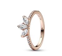 Pandora Timeless Anillo con diseño de Herbarium Cluster chapado en oro de 14 quilates con circonitas cúbicas transparentes, talla 52