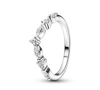 Pandora Timeless Anillo centelleante con diseño de hueso de la suerte y formas alternantes de plata de ley con circonitas cúbicas transparentes, talla 54