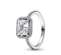 Pandora Timeless Pulsera de tenis con halo rectangular centelleante de plata de ley con circonitas cúbicas transparentes, talla 58
