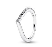 Pandora Timeless Anillo con diseño de hueso de la suerte con una mitad centelleante, de plata de ley con circonitas cúbicas transparentes, talla 50
