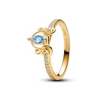 Pandora Disney Anillo con diseño de Cenicienta chapado en oro de 14 quilates con elegantes circonitas cúbicas transparentes y azul claro, talla 52