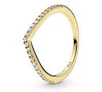 Pandora Anillo centelleante con diseño de hueso de la suerte chapado en oro de 14 quilates con circonitas cúbicas transparentes, talla 50