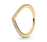 Pandora Anillo centelleante con diseño de hueso de la suerte chapado en oro de 14 quilates con circonitas cúbicas transparentes, talla 64