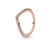 Pandora Anillo centelleante con diseño de hueso de la suerte chapado en oro rosa de 14 quilates con circonitas cúbicas transparentes, talla 60