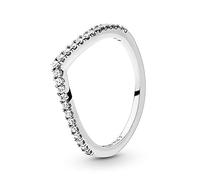 Pandora Anillo centelleante con diseño de hueso de la suerte de plata de ley con circonitas cúbicas transparentes, talla 48