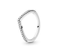 Pandora Anillo centelleante con diseño de hueso de la suerte de plata de ley con circonitas cúbicas transparentes, talla 60