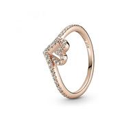 Pandora Anillo centelleante con diseño de hueso de la suerte y corazón chapado en oro rosa de 14 quilates con circonitas cúbicas transparentes, talla 56