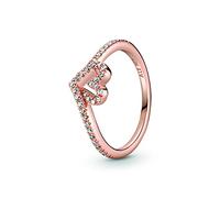 Pandora Anillo centelleante con diseño de hueso de la suerte y corazón chapado en oro rosa de 14 quilates con circonitas cúbicas transparentes, talla 60