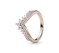 PANDORA Anillo con diseño de hueso de la suerte chapado en oro rosa de 14 quilates con circonitas cúbicas transparentes