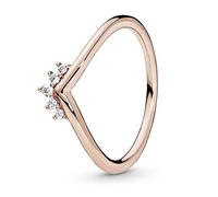 Pandora Anillo con diseño de tiara y hueso de la suerte chapado en oro rosa de 14 quilates con circonitas cúbicas transparentes, talla 60