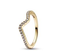 Pandora Timeless Anillo con diseño de onda chapado en oro de 14 quilates con circonitas cúbicas transparentes, talla 58