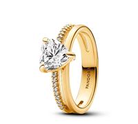 Pandora Anillo con un recubrimiento en oro de 14k Corazón Doble Banda 163100C01 58