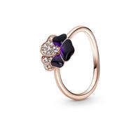 Pandora Anillo con un recubrimiento en oro rosa de 14k Flor Pensamiento Morado 180764C01 52