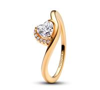 PANDORA Anillo para mujer con corazón ondulado, color dorado 163660C01, 56/17,8, Plata de ley, Zirconia cúbica