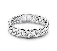 PANDORA Anillo de cadena para mujer con corazón plata 194386C01, 64/20,4, Plata de ley, Circonita cúbica