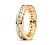 PANDORA Anillo de infinito con engaste de canal de plata de ley chapada en oro de 14 quilates con circonitas cúbicas, tamaño: 56, 163797C01-56, Plata de ley, Zirconia cúbica