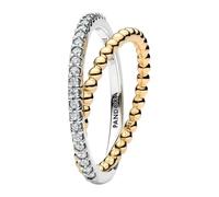 PANDORA Anillo de mujer bicolor con bolas y pavé 164827C01