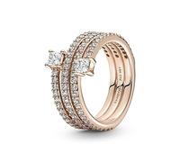 PANDORA Anillo de mujer triple espiral oro rosa 180051C01, Plata de ley, Zirconia cúbica