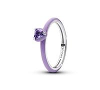 PANDORA Anillo de plata para mujer con forma de corazón chakra morado 193088C04, 52/16,6, Plata esterlina, Cristal