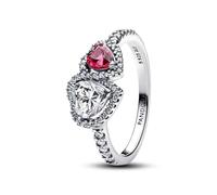 PANDORA Anillo de plata para mujer, diseño de corazones halo 193662C01, 58/18,5, Plata de ley, Zirconia cúbica