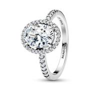 PANDORA Anillo de plata para mujer, ovalado, chispeante halo 193777C01, 58/18,5, Plata de ley, Zirconia cúbica