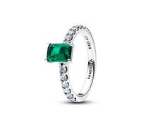 PANDORA Anillo de Plata para Mujer Rectangular Chispeante Verde Santo 194506C01, 58, Plata de ley, Circonia cúbica