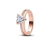 PANDORA Anillo doble con corazón de oro rosa 183100C01, 54/17,2, Plata de ley, Zirconia cúbica