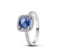 PANDORA Anillo Mujer Plata Brillante Cuadrado Azul aureola 193550C01, 54/17,2, Plata de ley, Cristal