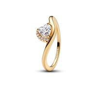 PANDORA Anillo para mujer con corazón ondulado, color dorado 163660C01, 52/16,6, Plata de ley, Zirconia cúbica